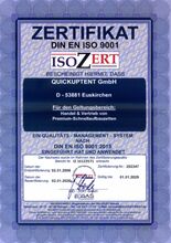 Die QUICKUPTENT GmbH ist nach DIN EN ISO 9001:2015 im Qualitätsmanagement zertifiziert und bietet Ihnen geprüfte Qualität.