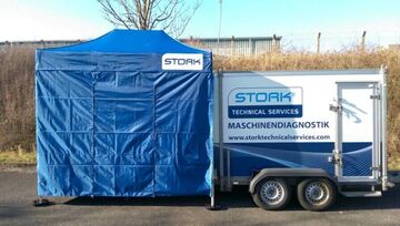 2x3m QUICKUPTENT Montage-Zelt passt dank Fußverlängerungen perfekt an den Werstatt-Anhänger