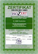 QUICKUPTENT ist nach DIN EN ISO 14001 im Umweltmanagement zertifiziert und garantiert somit ein vorbildliches Umweltmanagement.