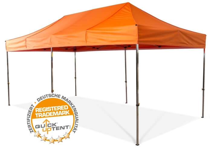 6x3m Faltpavillon der V2A-Edelstahl-Serie mit orangem Top 6x3m Faltpavillon der V2A-Edelstahl-Serie mit orangem Top